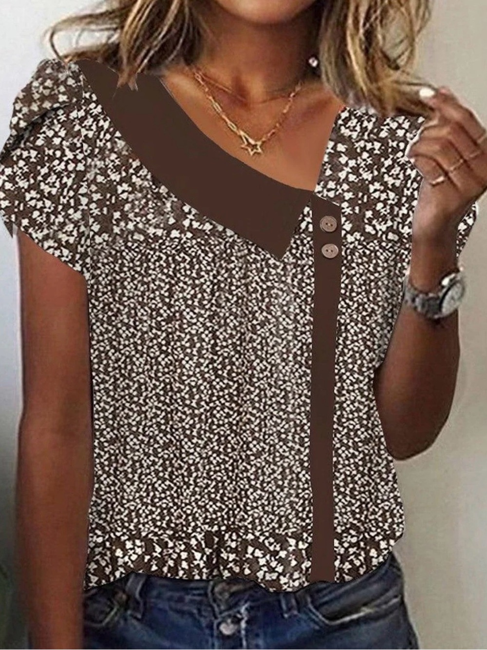 Exclusive ♥️ NWT Top - Aleah - Cap Sleeve Sz Lg brown white